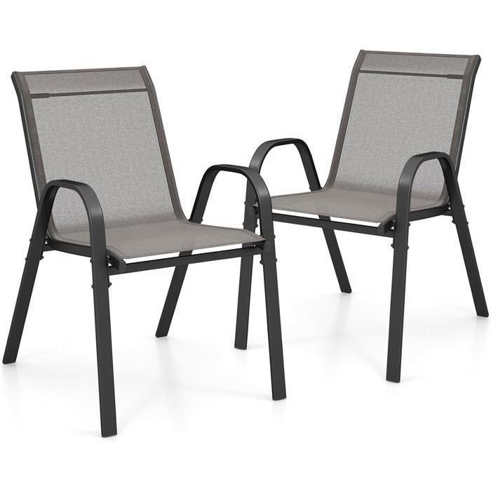 COSTWAY Lot de 2 Chaises de Jardin Empilables en Textilène  Acier - Charge 150 kg - Fauteuil de Jardin pour Terrasse Balcon Piscine(Gris/Lot de 1/Style 1)
