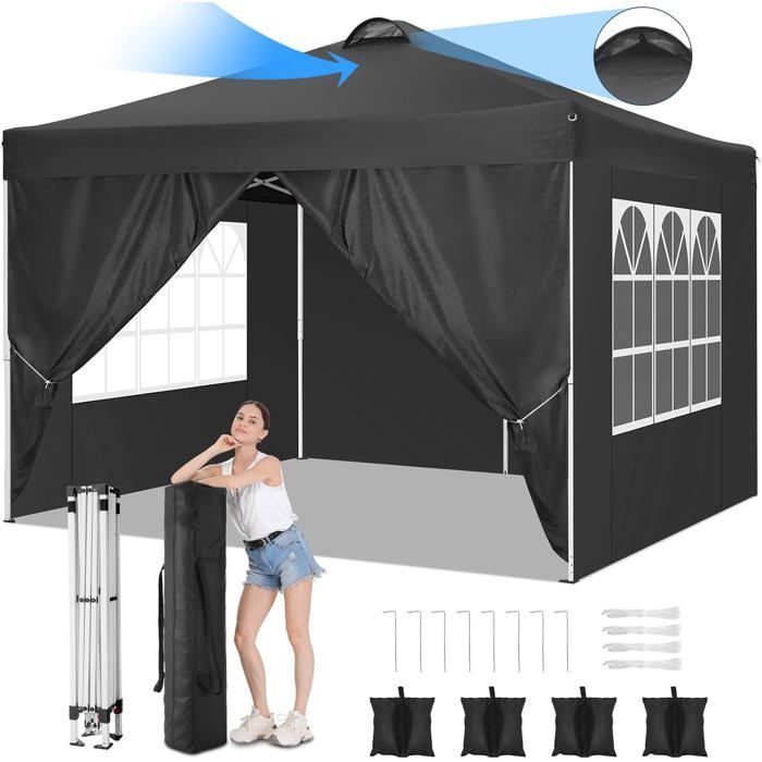Tonnelle De Jardin 3x3 Tonnelle Pliante Tente, Barnum Pliant avec 4 Panneaux Latéraux, à Hauteur RéGlable pour Commerciales, Noir(Blanc)