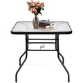 COSTWAY Table de Jardin Carrée en Métal avec Plateau en Verre 81 x 81 x 71 CM de Style Moderne pour Terrasse, Balcon et Cour, Noir(Carré)