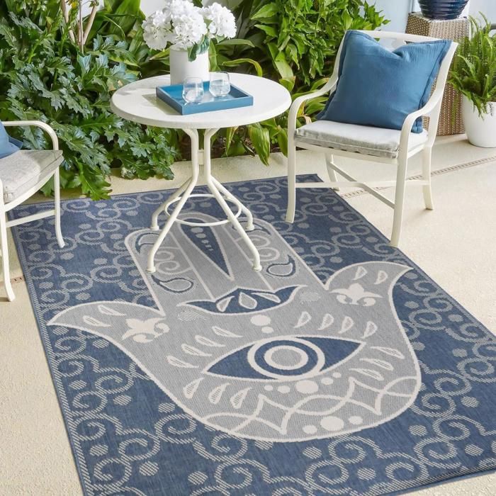 Tapis extérieur, kilim reversible 160x230 LYN2 L REVERSIBLE bleu et beige(120 x 170 cm)