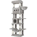 170 cm Grand Arbre à Chat, avec Grand Perchoir, Tapis Lavable, 2 Niches Chats, 8 Griffoirs, Hamac, Pompons, Gris Clair(Gris clair)