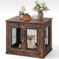 Cage pour Chien en Bois Rustique avec Double Porte – Meuble d'Appoint Style Ferme Cage pour Chien Meuble 80×60x66cm, Brun(Noir et marron/?122 x 74)