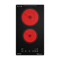 Plaque de Cuisson Vitrocéramique Noir FIREGAS, 2 foyers, 3000W, 9 niveaux, minuterie 1-99 min, compatible tous feux(Puisscance : 3000 W/L52 x P29 cm/2 foyers)