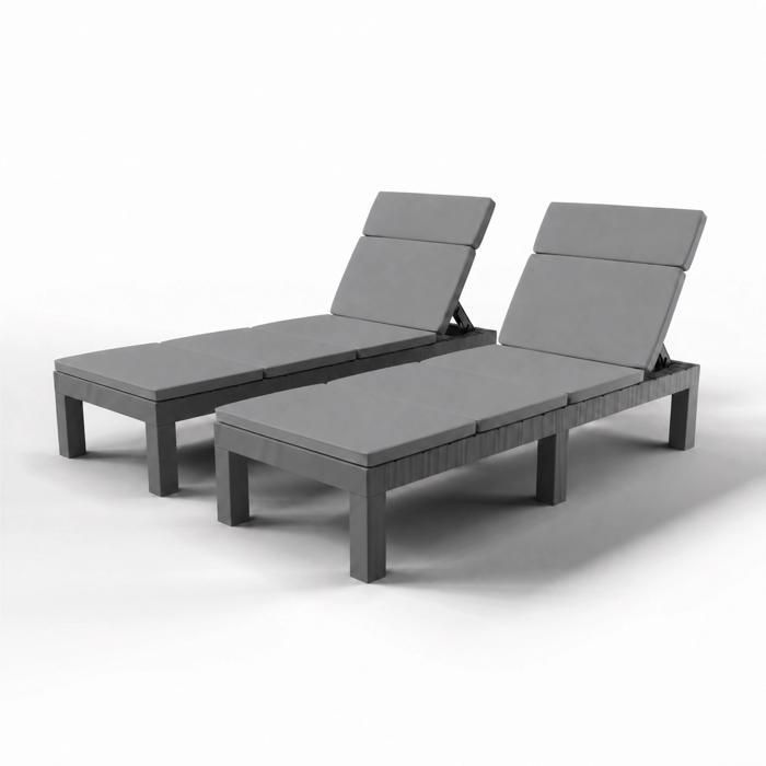 Bain de Soleil, Lot de 2, Chaises Longues, Mobilier de Jardin Extérieur, Dossier Réglable avec Coussin Confortable, Gris(Gris)