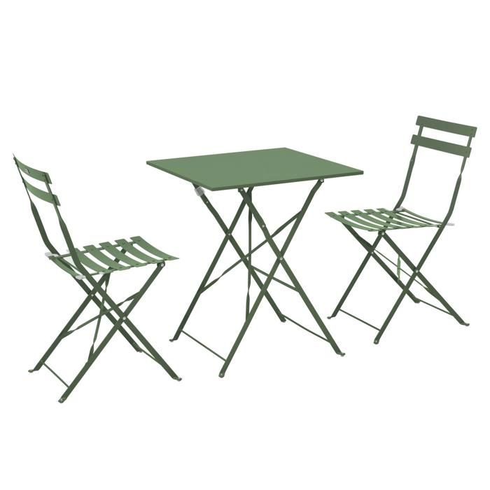 Table de jardin et 2 chaises acier 60 cm vert cactus Rome - Oviala(Vert cactus)