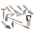 Kit 9 outils de jardin Manche bois Hêtre Inox et Fer forgés à la main  VITO(Kit 9 outils)