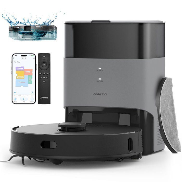 AIRROBO T20 Aspirateur Robot Laveur 5 500 Pa, 3,5L Capacité du Collecteur, 3200mAh, Idéal pour Poils d'Animaux Surface 200㎡(M2/15000 Pa)