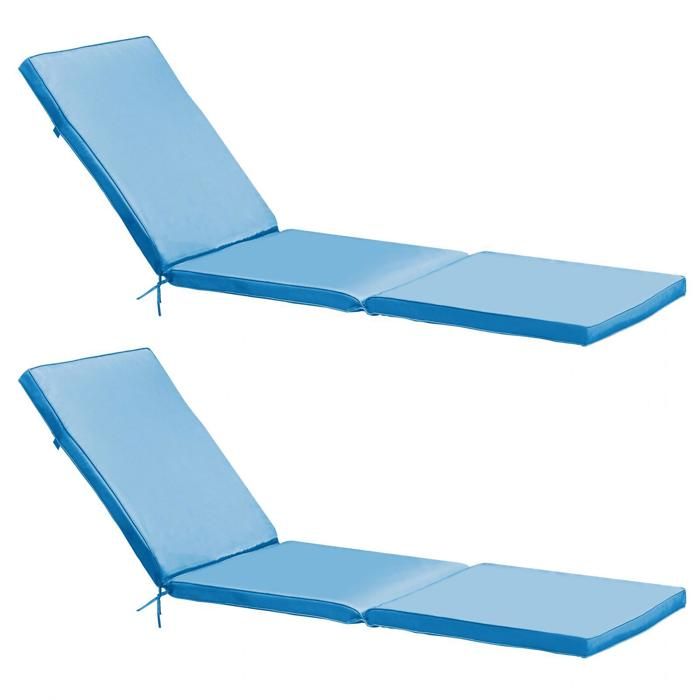 Lot de 2 coussins bain de soleil polyester bleu 186 x 53 x 5 cm Picchu - Oviala(Bleu)