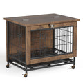 Cage pour Chien en Bois avec Roues – Table d'Appoint Meuble pour Chien – Double Portes  Toit Ouvrant, Marron Rustique(Noir et marron/?122 x 74)
