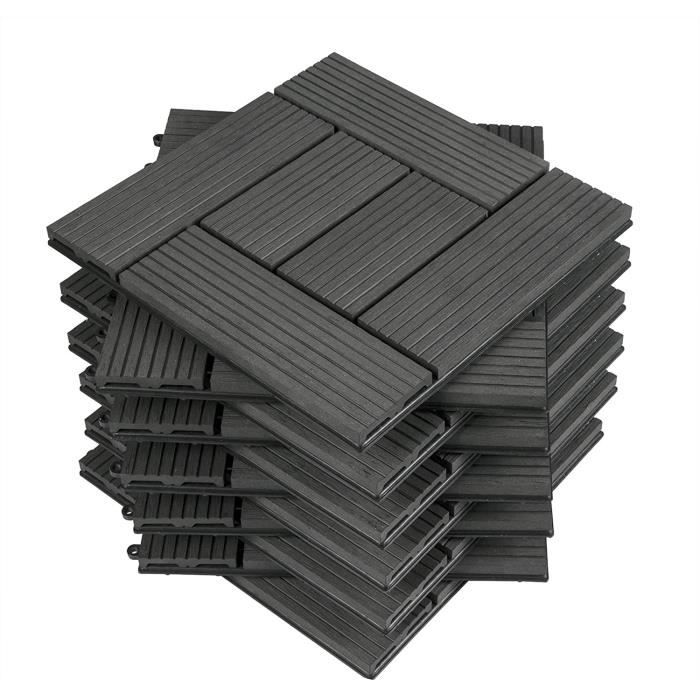 WOLTU Carrelage de sol Dalle WPC 30x30cm, pour jardin terrasse extérieur fixation plug-in, Anthracite 22 pièces-2 m² GTF004an-2(Anthracite/11 pièces)