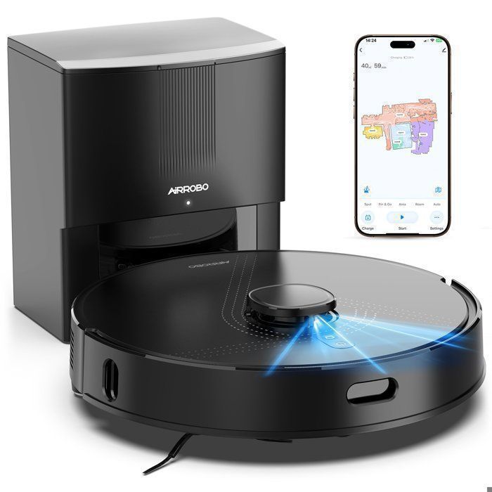 Aspirateur Robot Laveur 8000 Pa AIRROBO Q20+, Cartographie LiDAR, 150min Autonomie, Capacité 75 Jours, Grand sac à poussière de 3,5L(M2/15000 Pa)