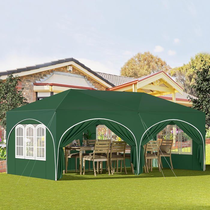 WOLTU Tonnelle de Jardin, Pergola Pliante, 3x6m avec 6 Parois Latérales, Barnum Hauteur Réglable, Imperméable, Anti-UV, Vert(Bleu)