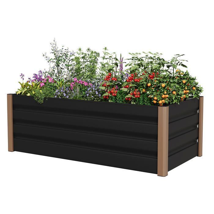 Bac de jardin surélevé en aluminium 240*100*40 cm – Anti-rouille, fond ouvert, coins arrondis, Gris, 1pc(Gris/100 x 40 x 45 cm)
