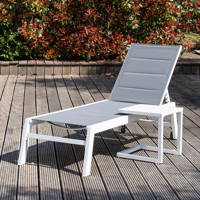 Set bain de soleil et table d'appoint BARBADOS en textilène gris - aluminium blanc(Gris blanc)
