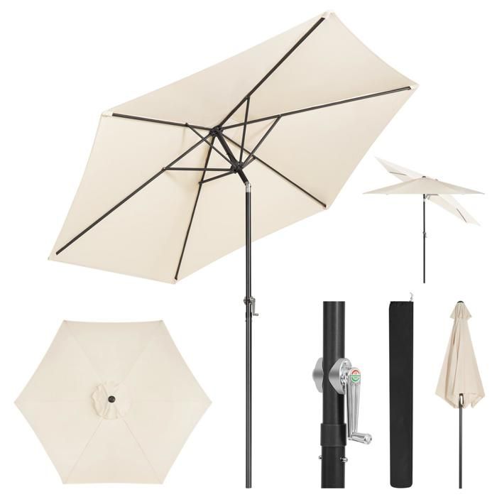 WOLTU Parasol de Jardin Hexagonal,300cm,Parasol Inclinable avec Manivelle,pour Balcon,Terrasse,Plage,Anti-UV,Beige(Beige/Diamètre : 240 cm)