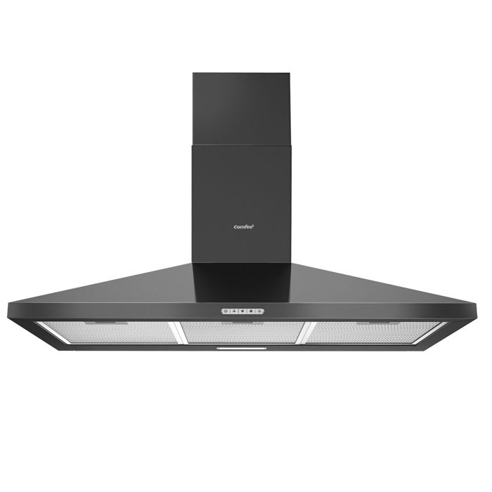 Hotte Aspirante Comfee Hotte de Cuisine 90cm - 400 m³/h - 2 Filtres à Charbon - 3 Vitesses-Recyclage ou Évacuation - LED - NOIR(Hotte noir/Largeur : 60 cm/A++)