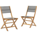 Lot de 2 chaises de jardin pliantes en bois d'acacia FSC - EDEN - Assise textilène - Gris - 58 x 58 x H90 cm(Lot de 2 Chaises bois et gris)